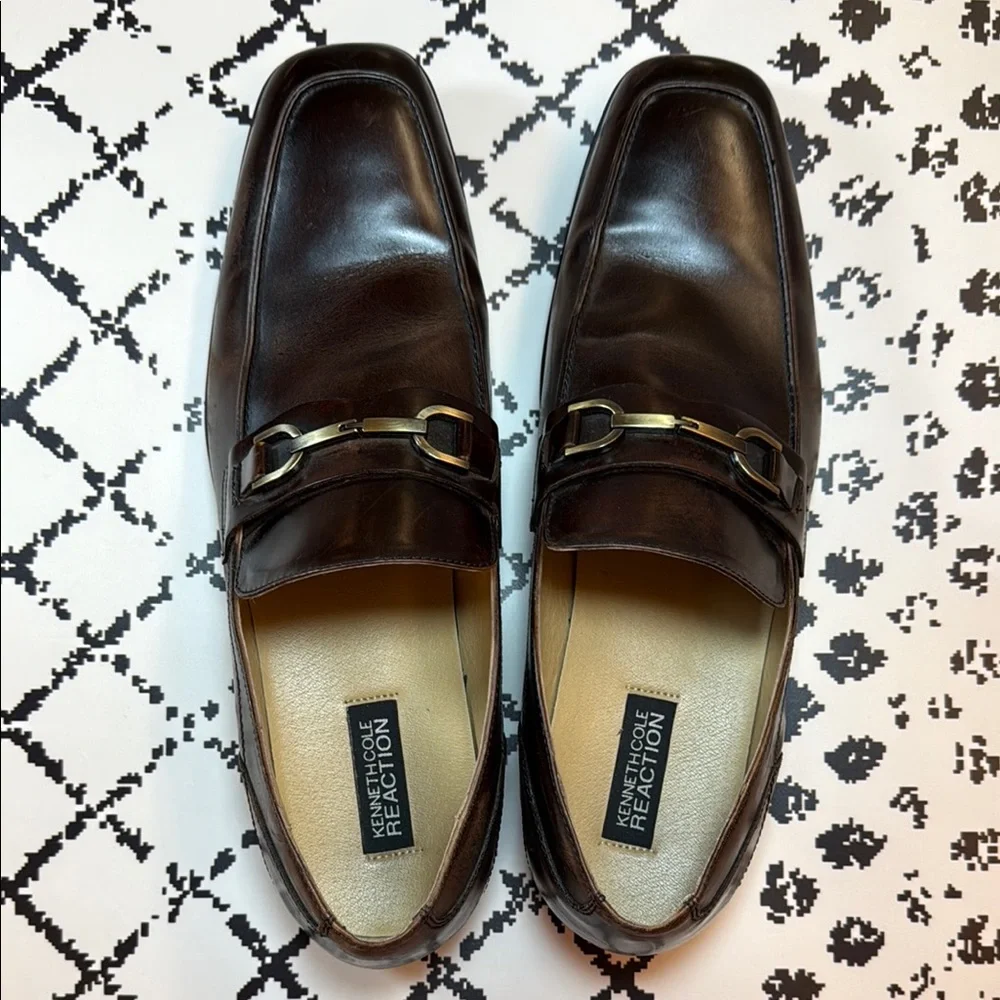 Kenneth Cole Reaction Men’s Brown Leather Loafers w/ Metal Detailing - Size 13 M